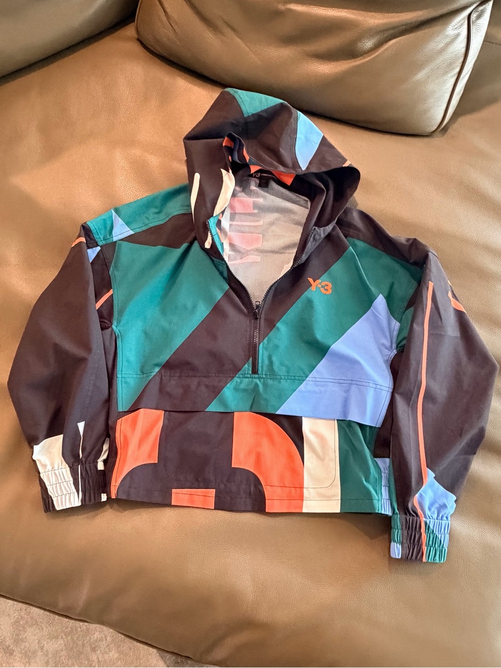 Y-3 Women’s Colorblock Hooded Windbreaker in Teal, Blue, Black & Orange